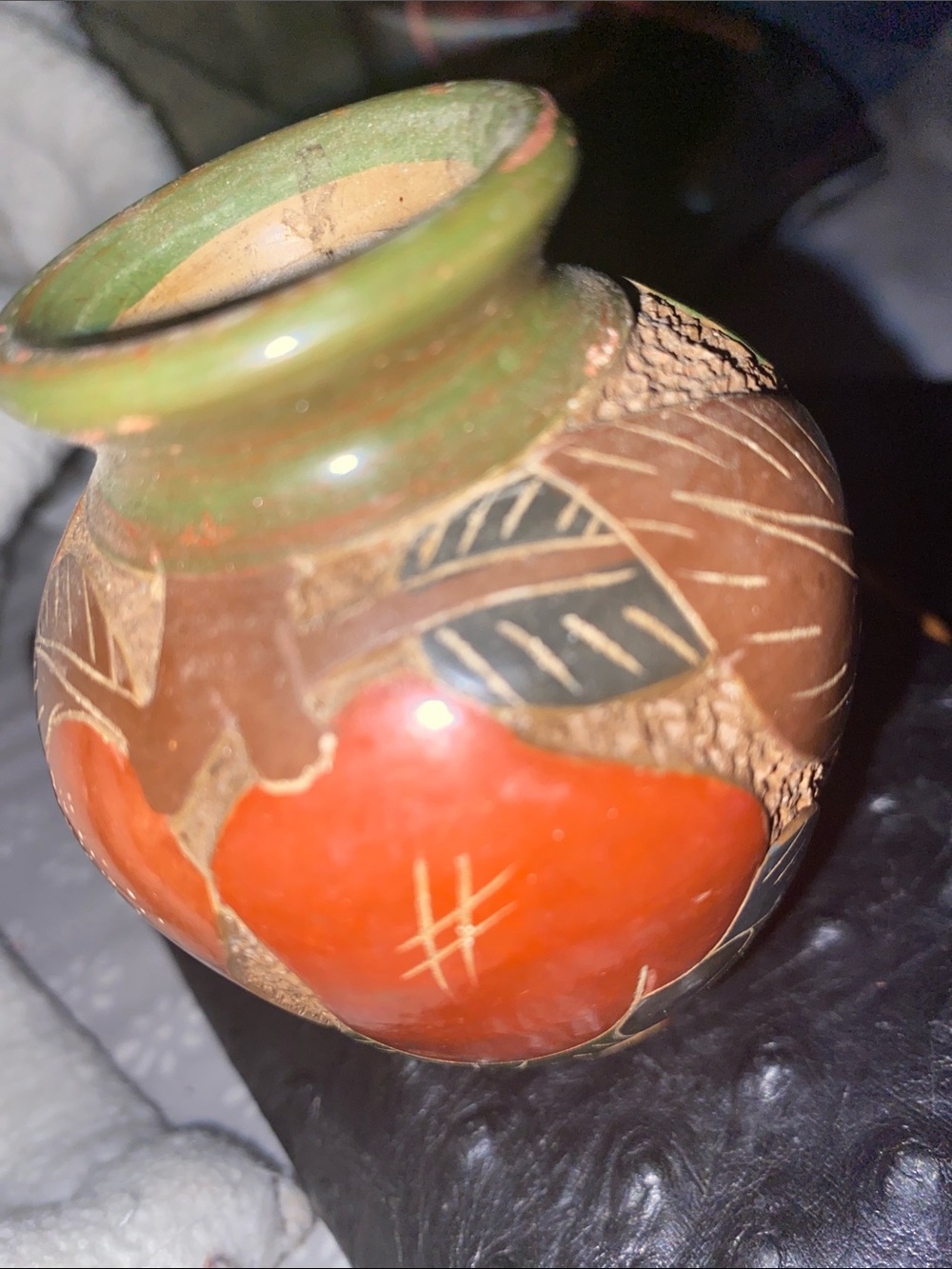 Handcrafted Decorative Ceramic Vase in Red and Green